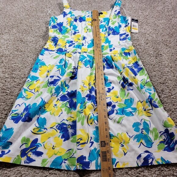 CHAPS Dress Womens 14 Colorful Floral Fit & Flare Pleated Floral Sleeveless Tags - Picture 5 of 8